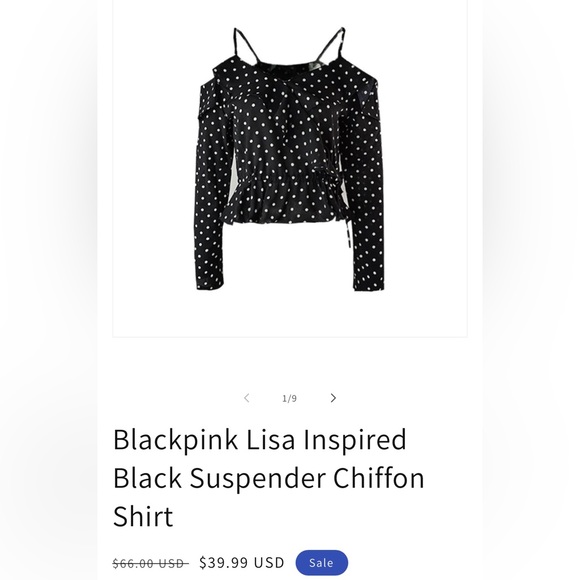 Polka Dot Cold Shoulder Black Chiffon Blouse - Picture 2 of 9